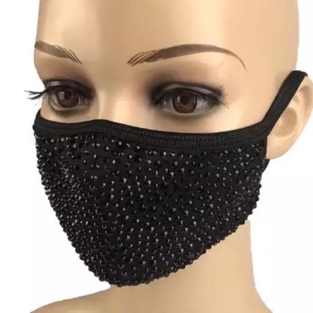 BLACK Rhinestone Bling Face Mask